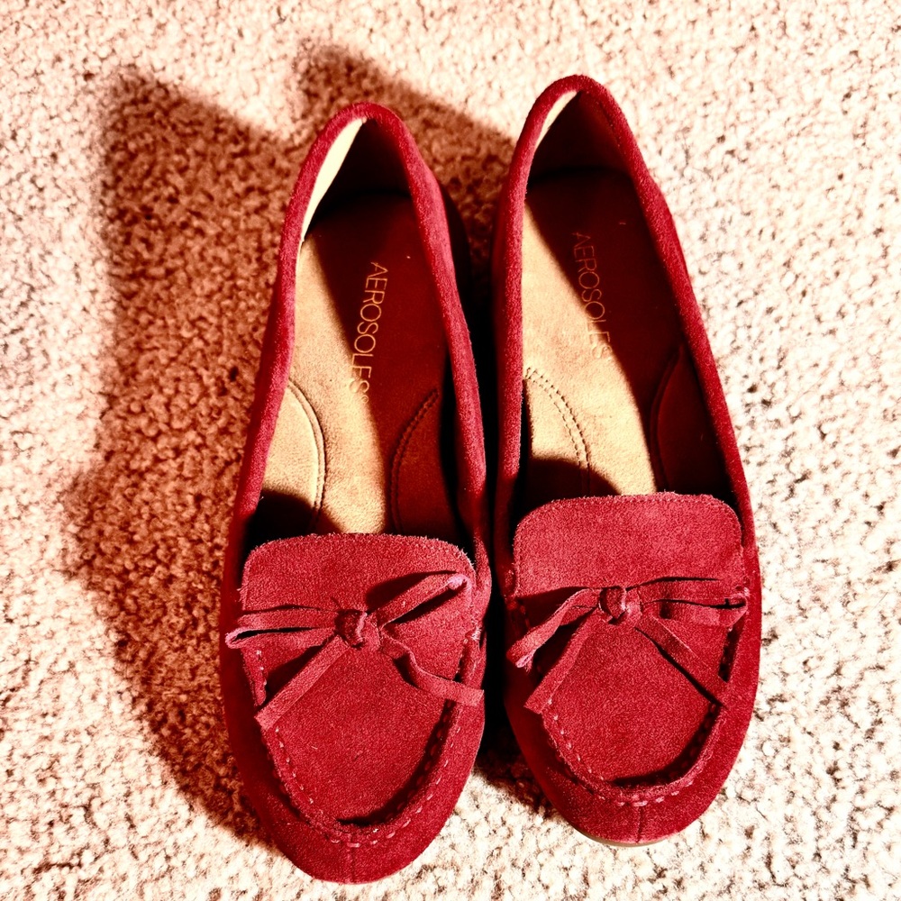 New AEROSOLES Red Suede Loafers with Memory Foam